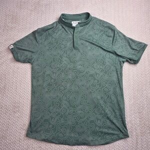 Mantra Mens Topographic Print Golf Polo Shirt Green Band Collar Large Recycled